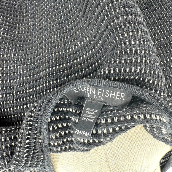 Eileen Fisher Silk Linen Organic Cotton Sweater Black Stitched Medium‎ Petite - Picture 8 of 9